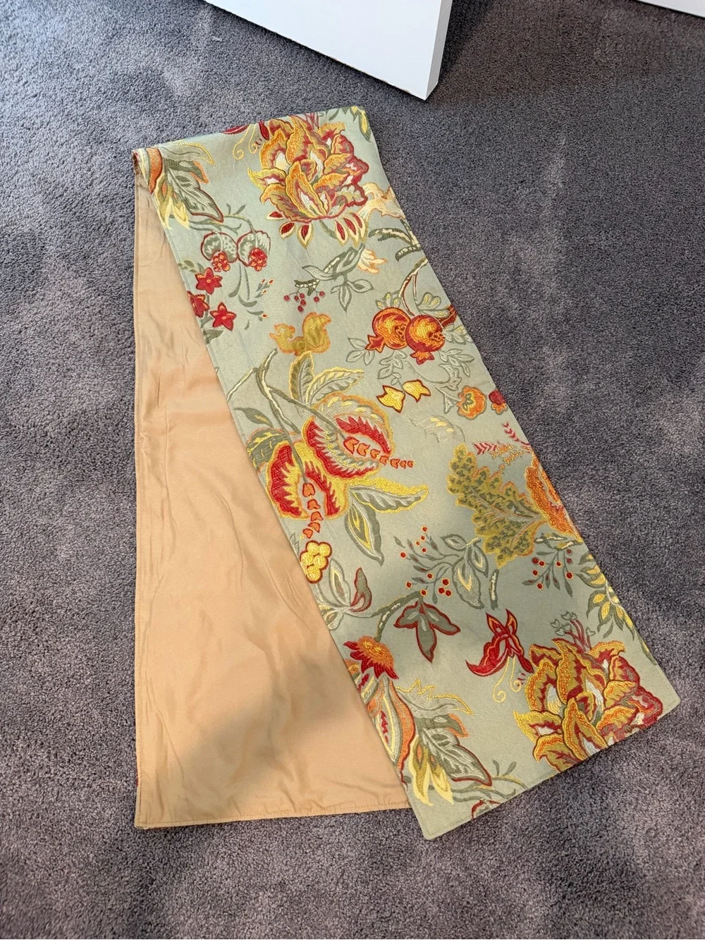 Floral Jacquard Table Runner in Sage and Gold Tones